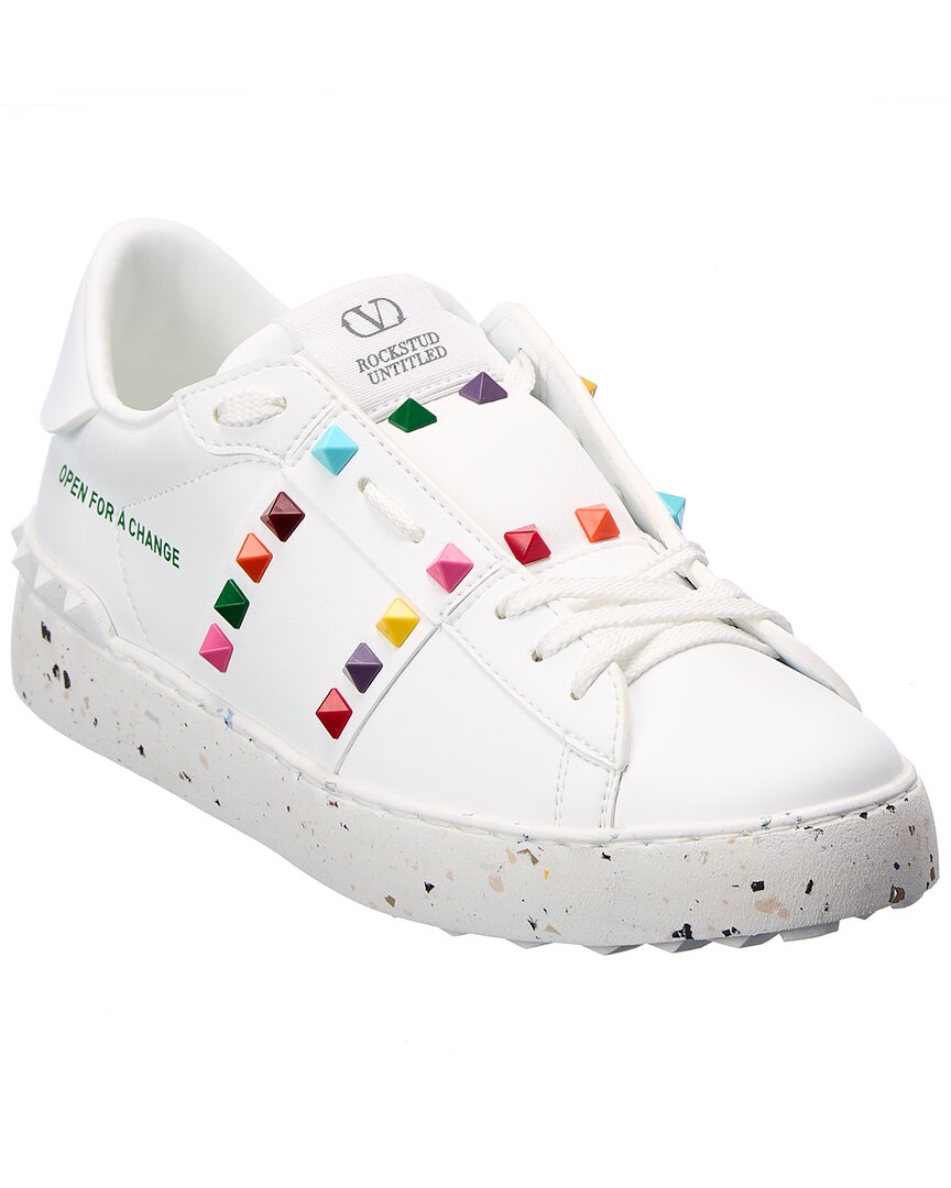 Shop Valentino Rockstud Untitled For A Change Leather Sneaker In White