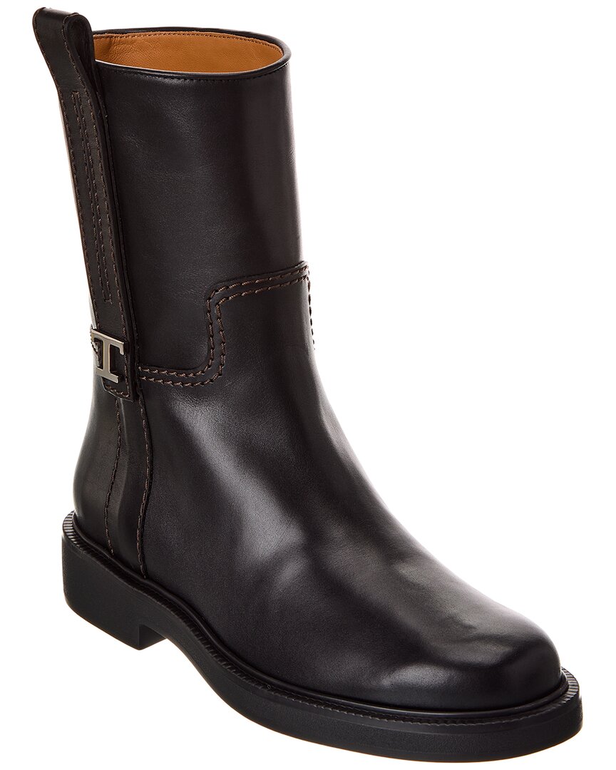 Tod's T Logo Leather Boot In Blue