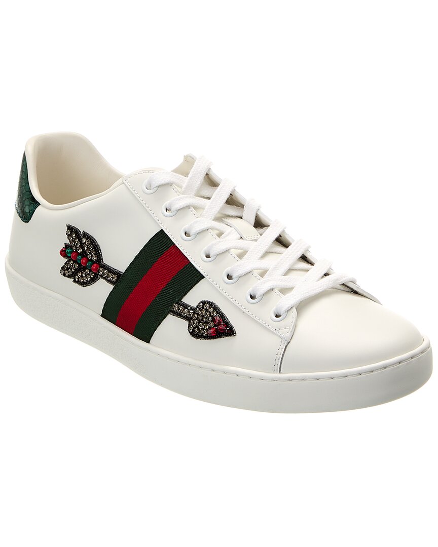 Gucci Ace Diamond-encrusted Leisure Sports Shoes In White