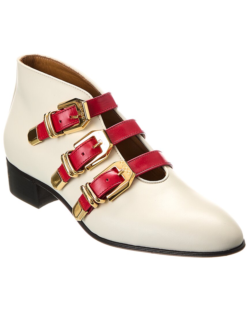 Gucci Triple Buckle Leather Bootie In White