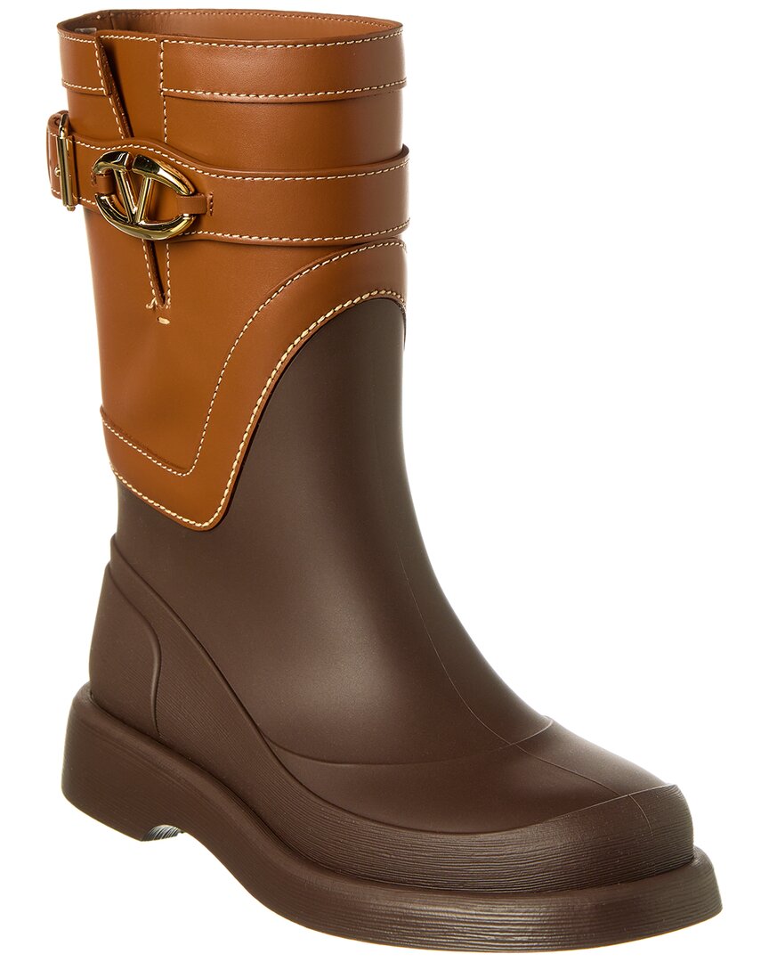 Valentino Garavani Vlogo Bold Short Rain Boot In Brown