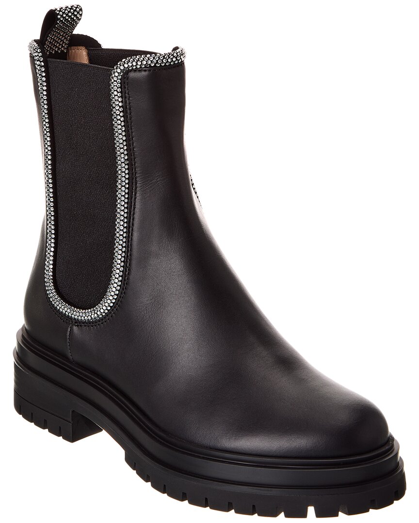 Gianvito Rossi Crystal Chester Leather Boot In Black