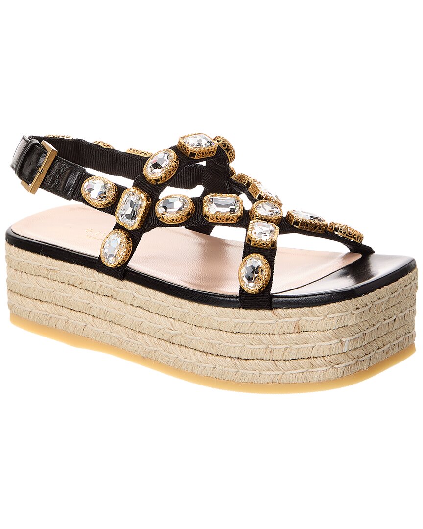 Gucci Grosgrain & Leather Platform Sandal In Black