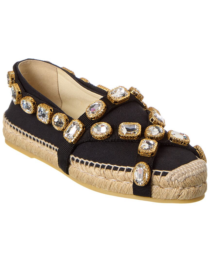 Gucci Crystal Canvas Espadrille In Black