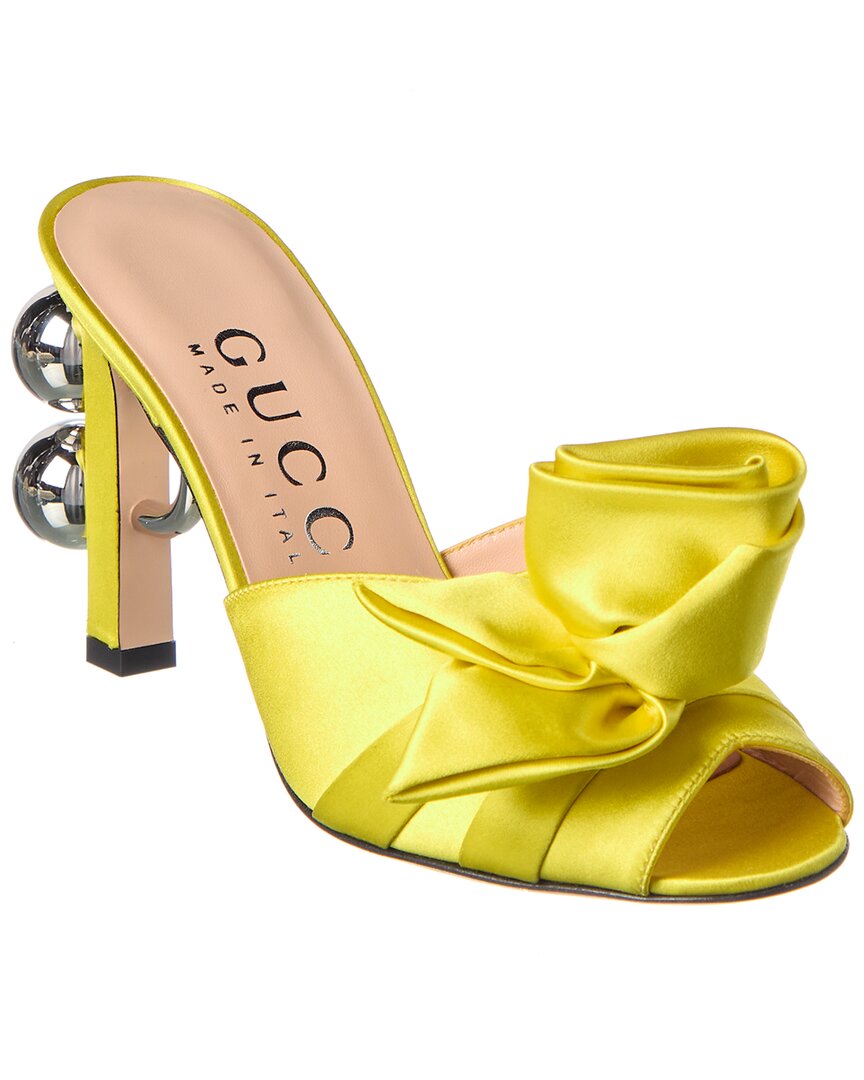 Gucci Shawana Embellished Satin Mules In Yellow