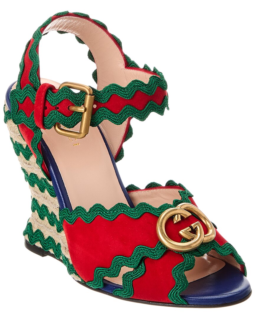 Gucci Dnu Suede Wedge Sandal In Red
