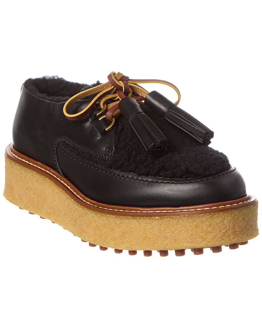 TOD'S TOD’S LEATHER & SHEARLING PLATFORM LOAFER 