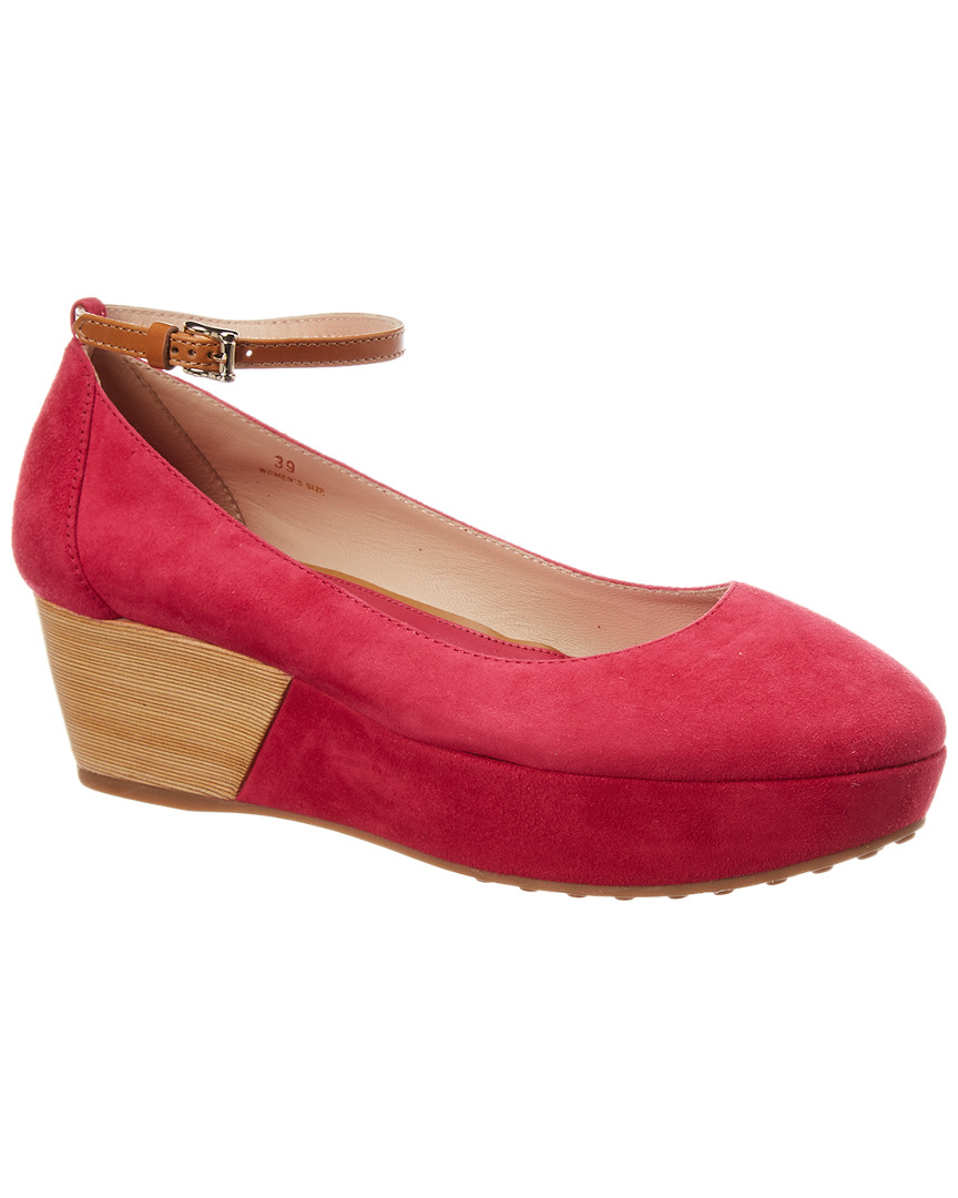 Tod's Suede Wedge Ballerina Flat In Pink