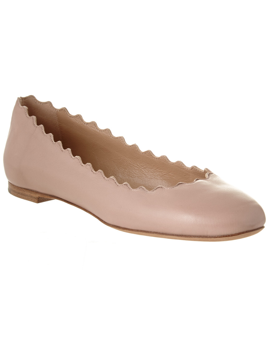 Shop Chloé Lauren Scalloped Leather Ballerina Flat