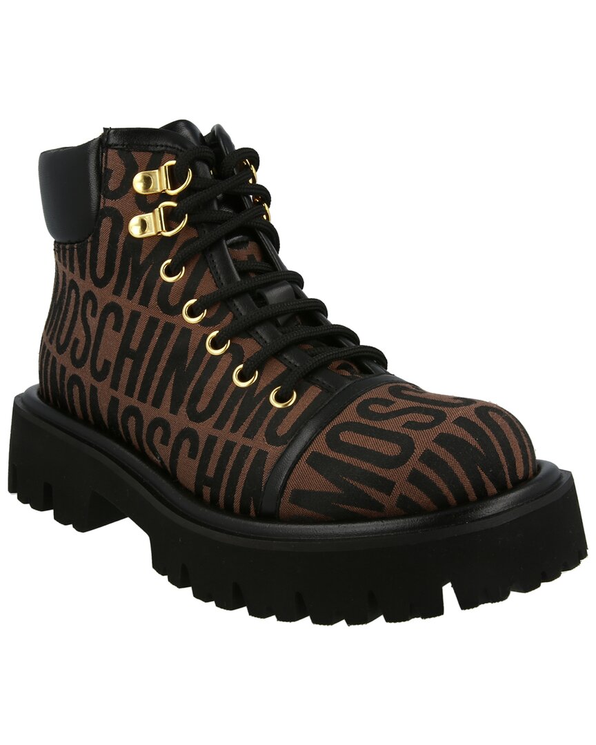 Moschino Logo Jacquard Lace-up Ankle Boots In Brown