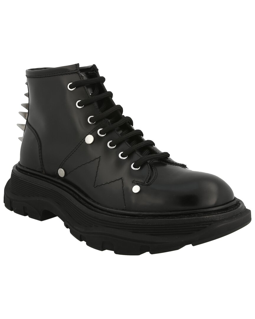 Alexander Mcqueen Leather Ankle Combat Boots Woman Ankle Boots Black Size 8 Calfskin In Black
