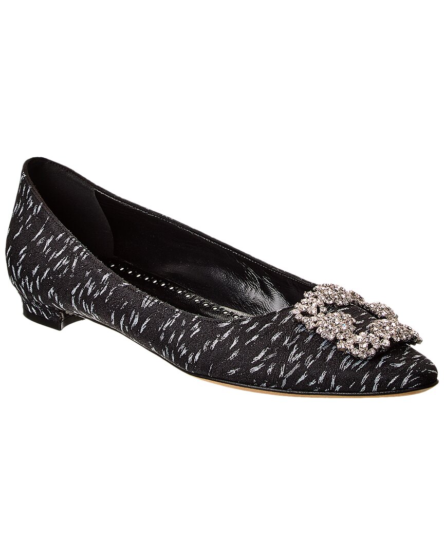 Manolo Blahnik Hangisi Patterned-jacquard Flat Pumps In Black