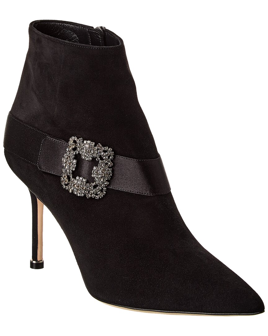 Manolo Blahnik Plinianu 90 Suede Bootie In Black