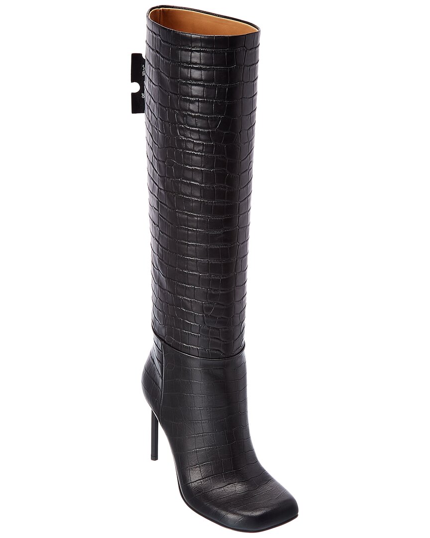 Shop Off-white ™ Allen Croc-embossed Leather Knee High Boot In Black