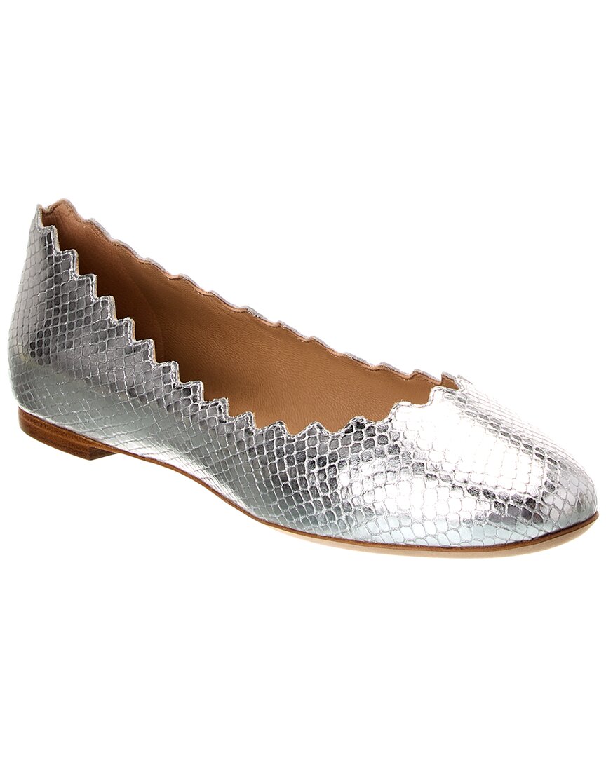 Chloé Lauren Metallic Crinkle Leather Ballet Flats In Silver