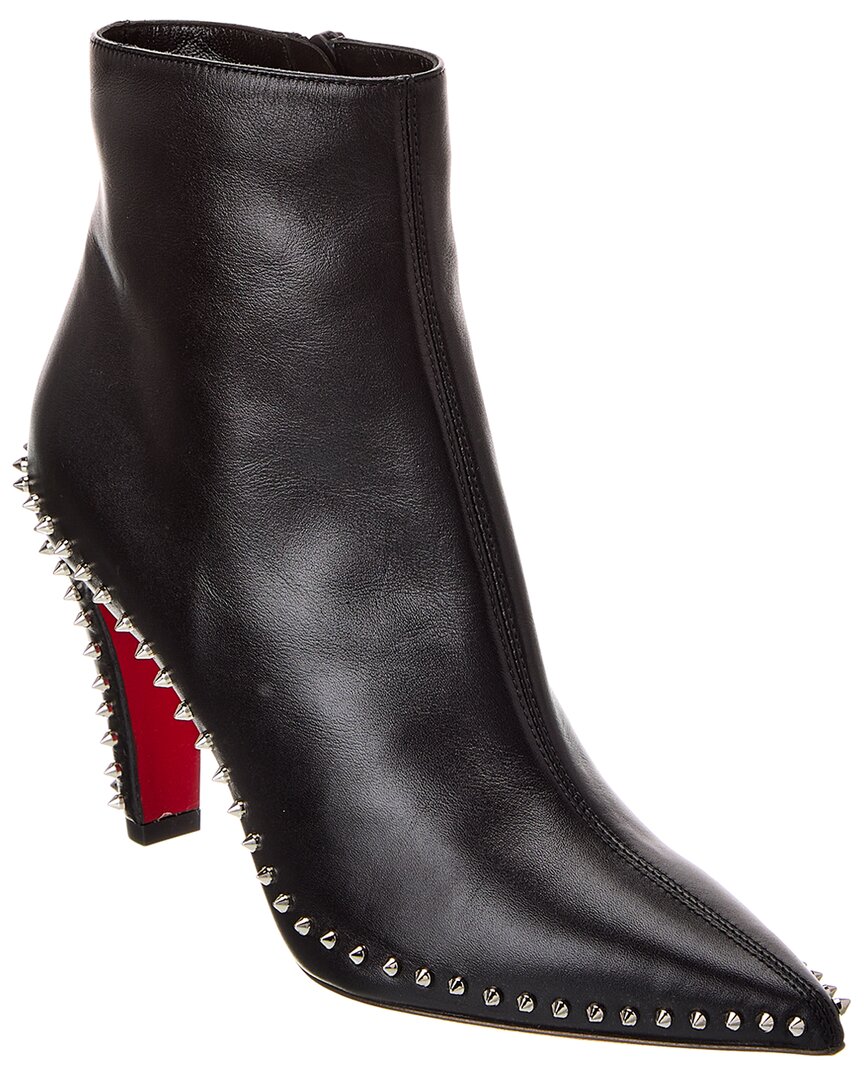 Christian Louboutin Vidura Spike Red Sole Leather Booties In Black