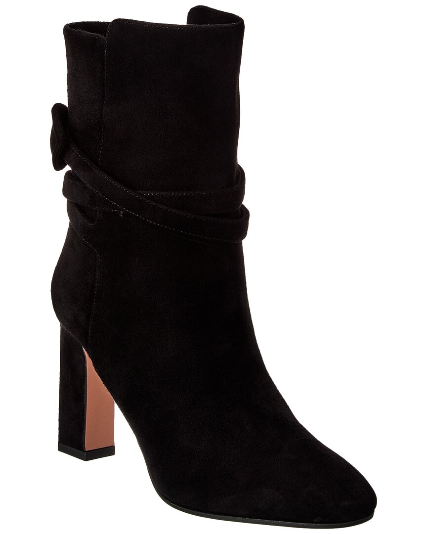 Aquazzura Very Bow Tie 85 Suede Ankle Boots In Black