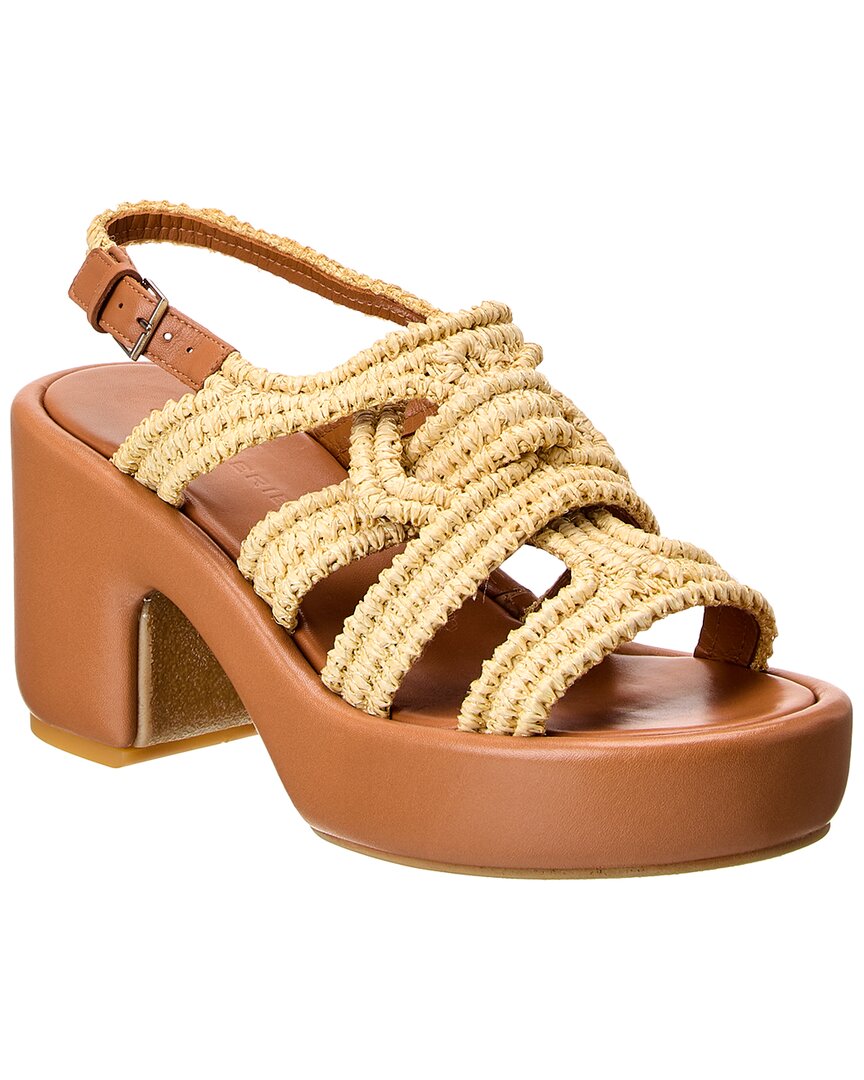 Clergerie Dinel Raffia & Leather Platform Sandal In Brown