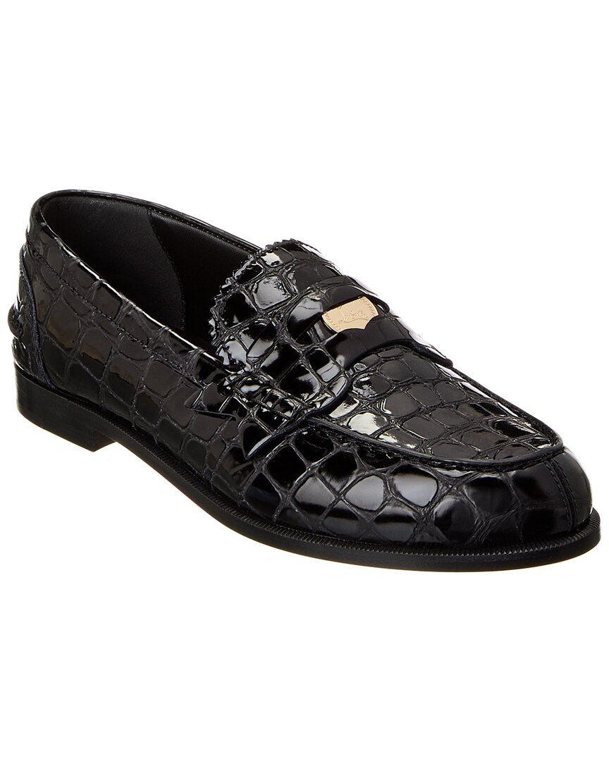 Christian Louboutin Penny Donna Crocodile-effect Leather Loafers In Black