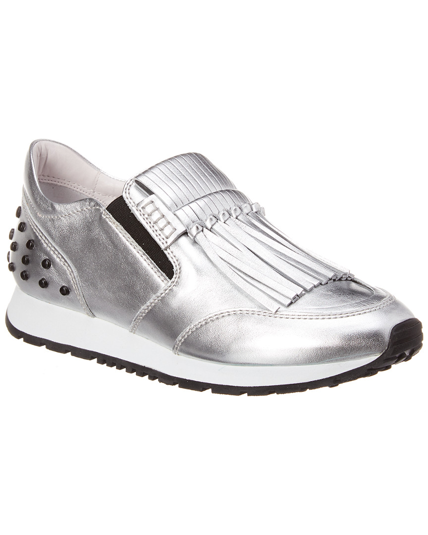 Tod's Fringed Metallic Leather Slip-on Sneaker
