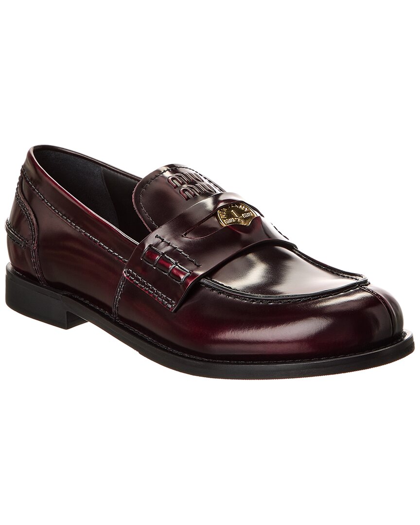 Miu Miu Leather Loafers In Red