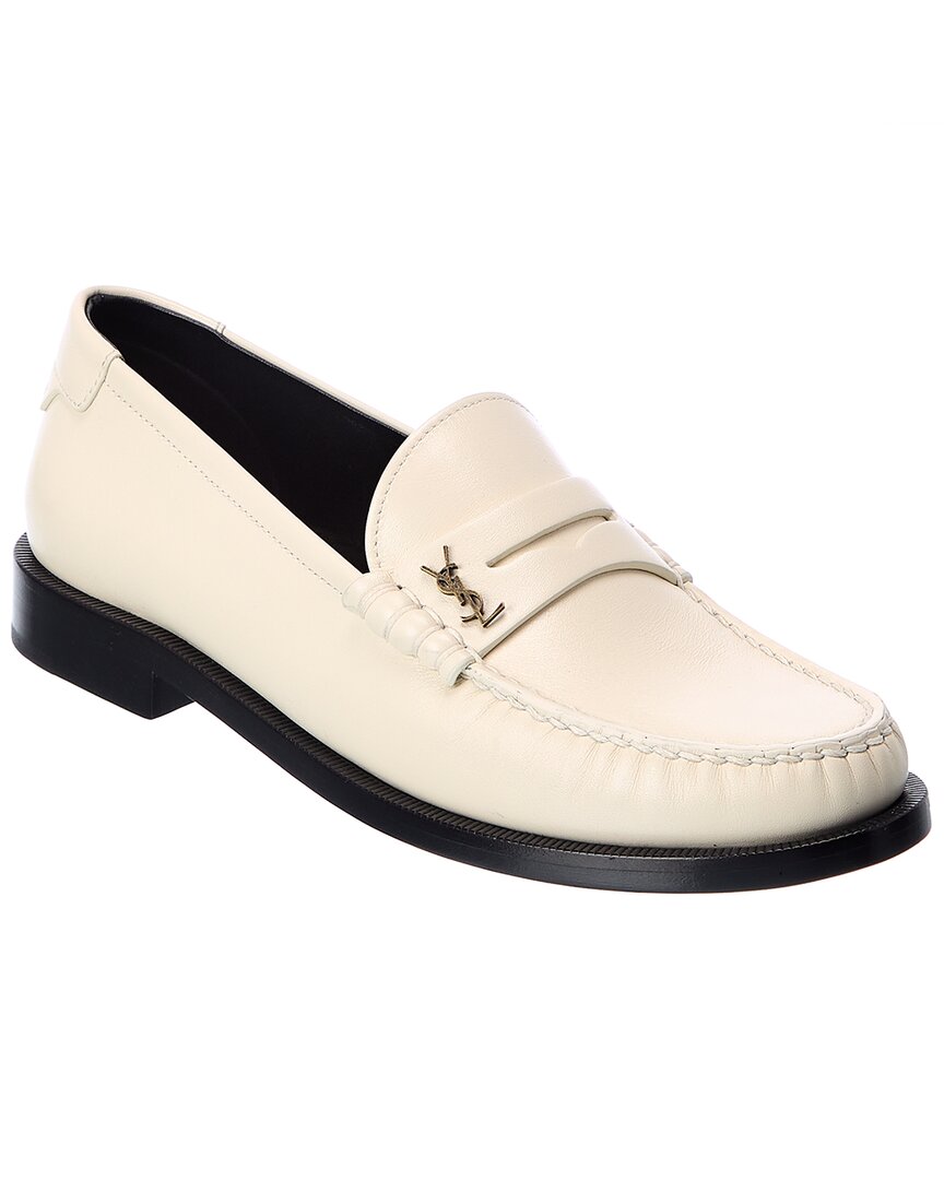 Shop Saint Laurent Le Monogram Leather Loafer In White
