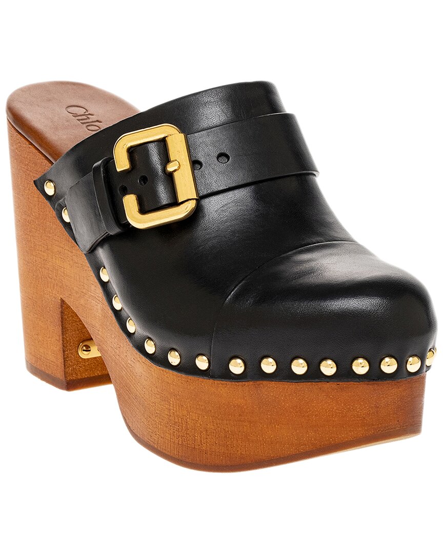 CHLOÉ CHLOÉ JEANNETTE LEATHER WEDGE CLOG 