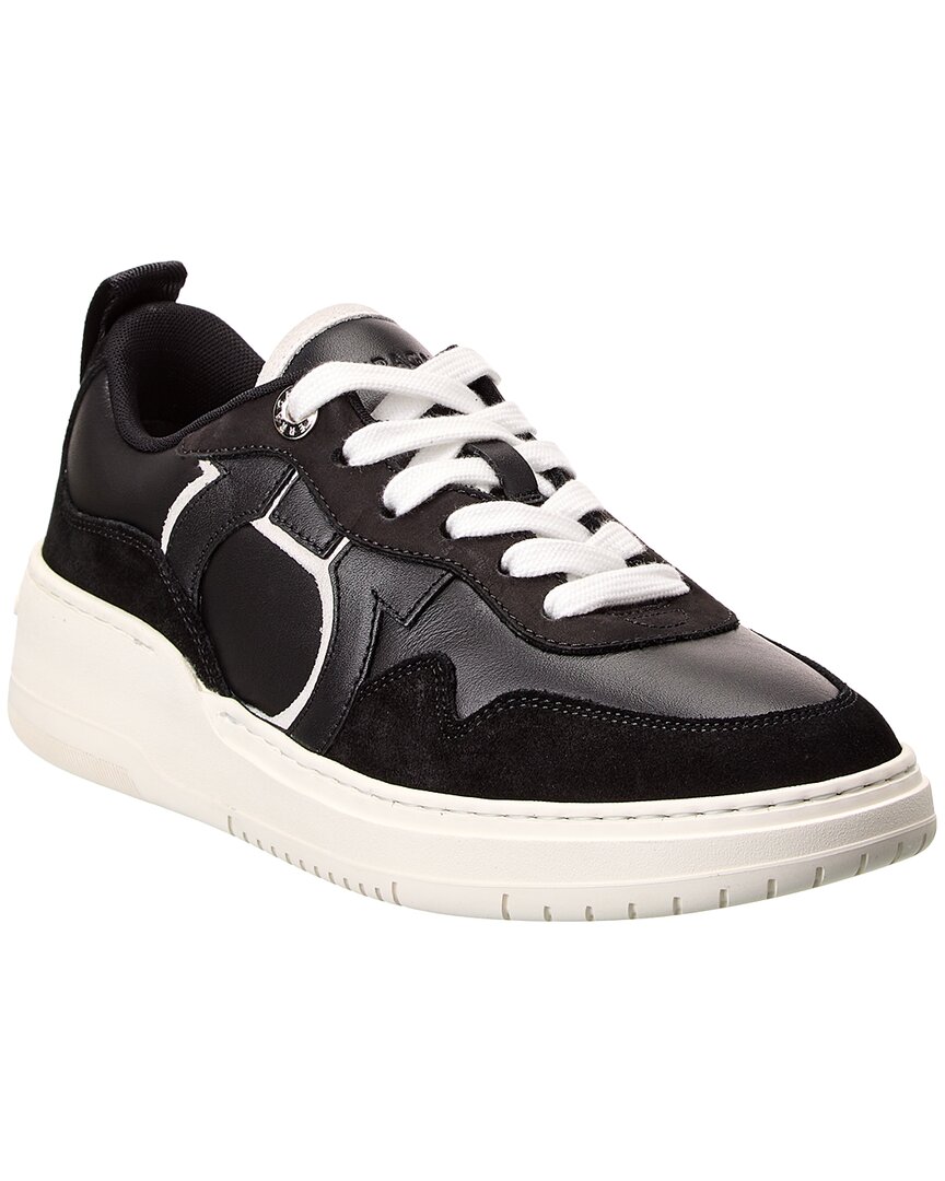 Ferragamo Black Leather And Suede Sneakers In Black
