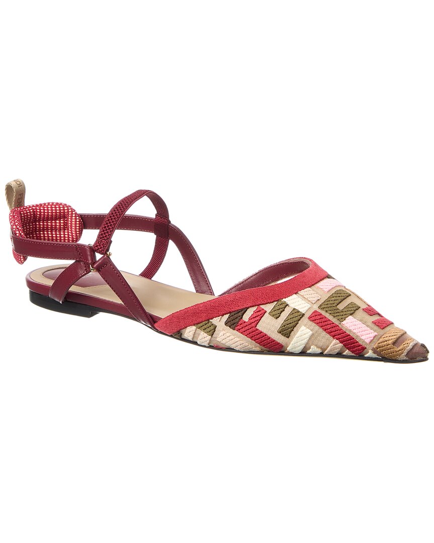 Fendi Colibri Lite Ff Mesh Slingback Flat Pumps In Red