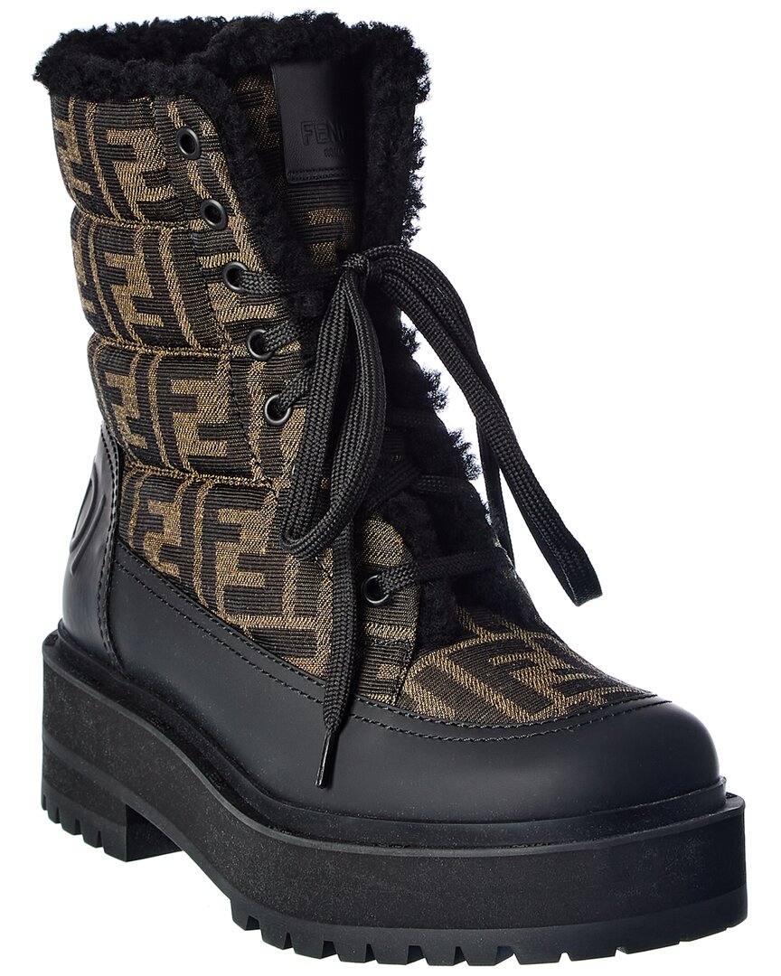 FENDI FENDI FF JACQUARD & LEATHER BIKER BOOT