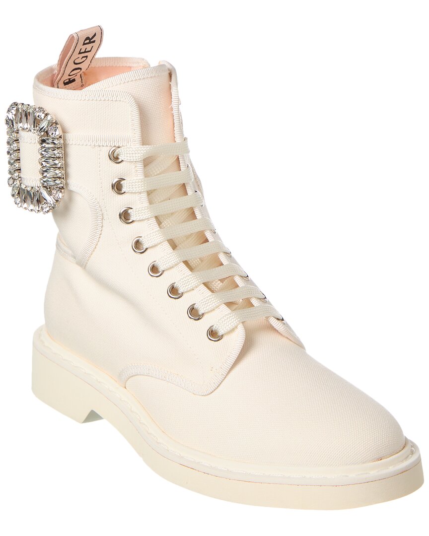 Roger Vivier Logo Plaque Viv Canvas Boot In White