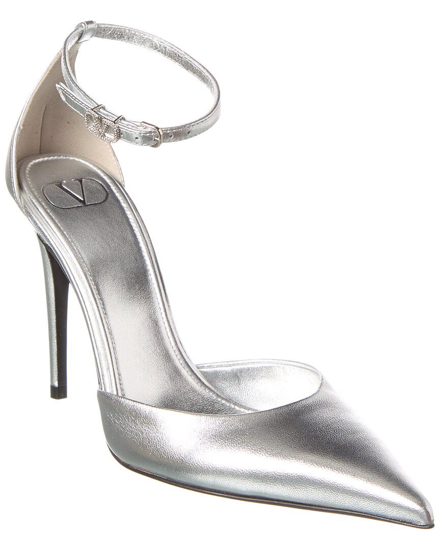 Valentino Vlogo 100 Ankle Strap Leather Pump In Silver