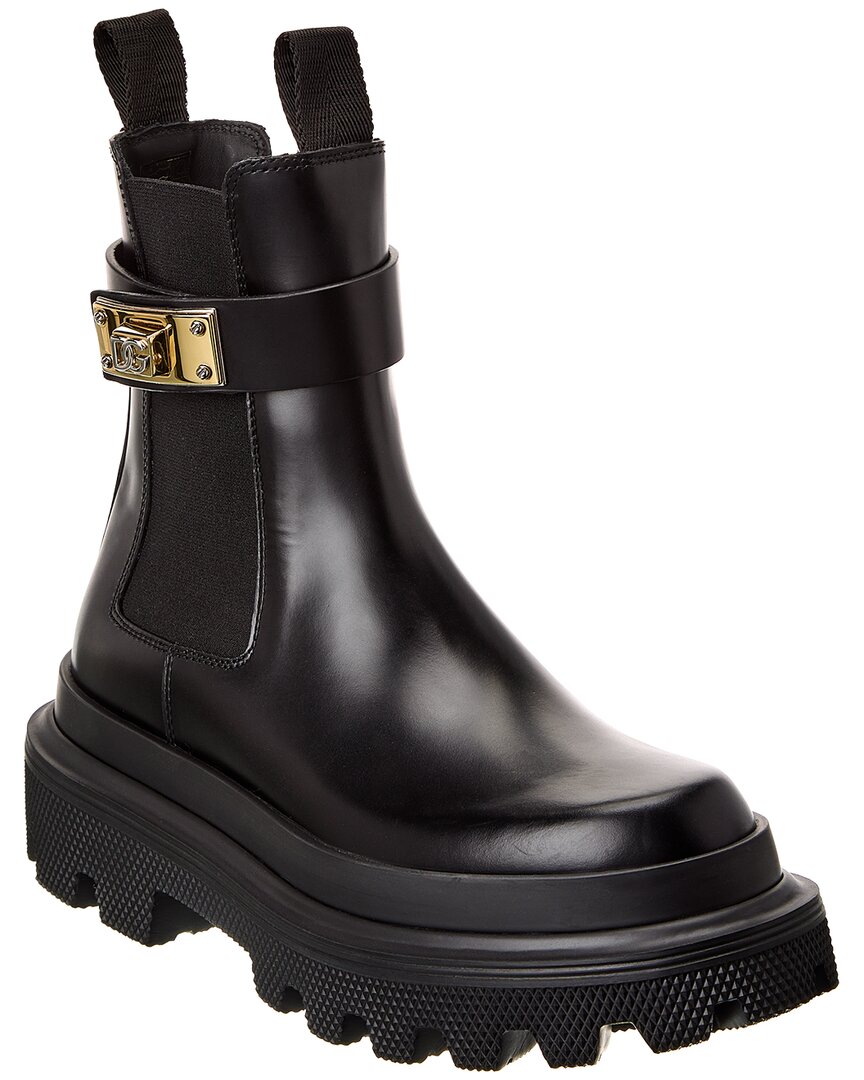 Dolce & Gabbana Leather Chelsea Boot In Black