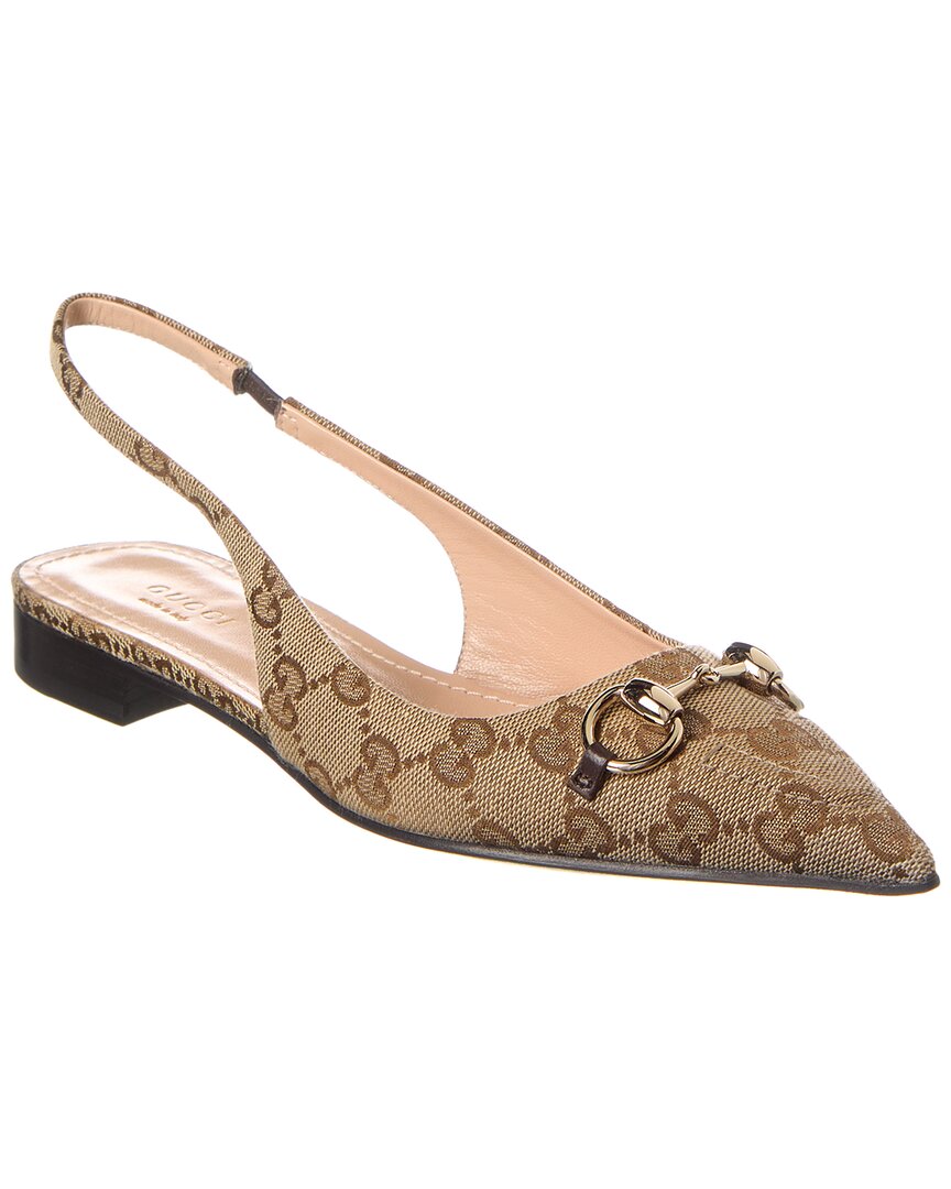 Shop Gucci Horsebit Gg Canvas Slingback Ballerina Flat In Beige