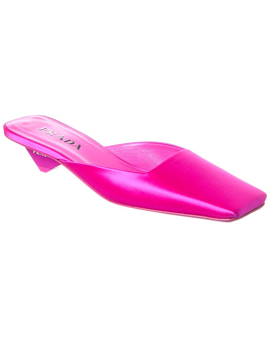 Prada Logo Satin Mule In Pink