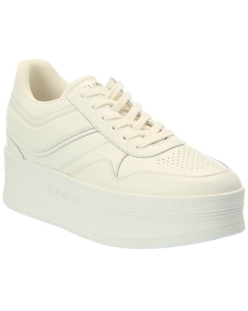 Celine Block Leather Platform Sneaker In White