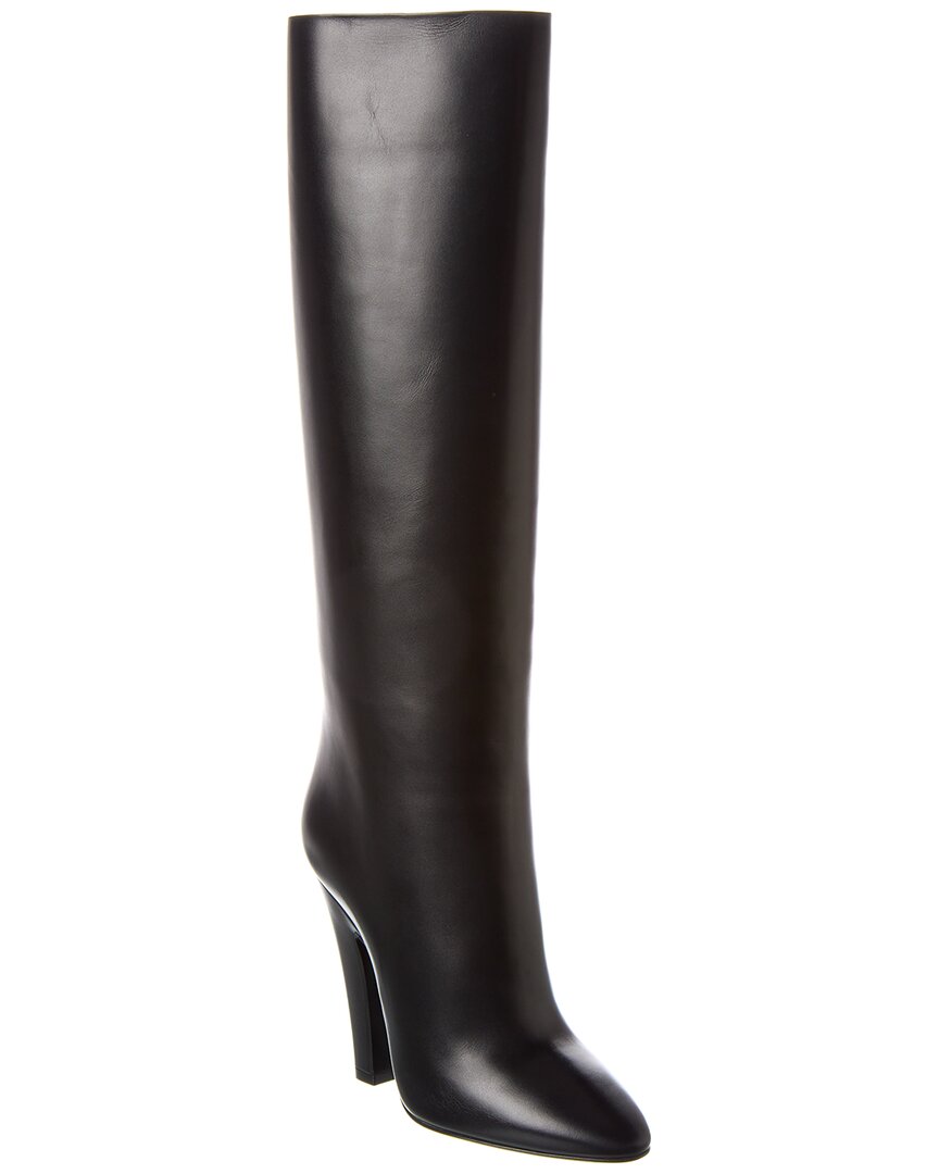 Shop Saint Laurent 68 Tube Leather Knee-high Boot In Black