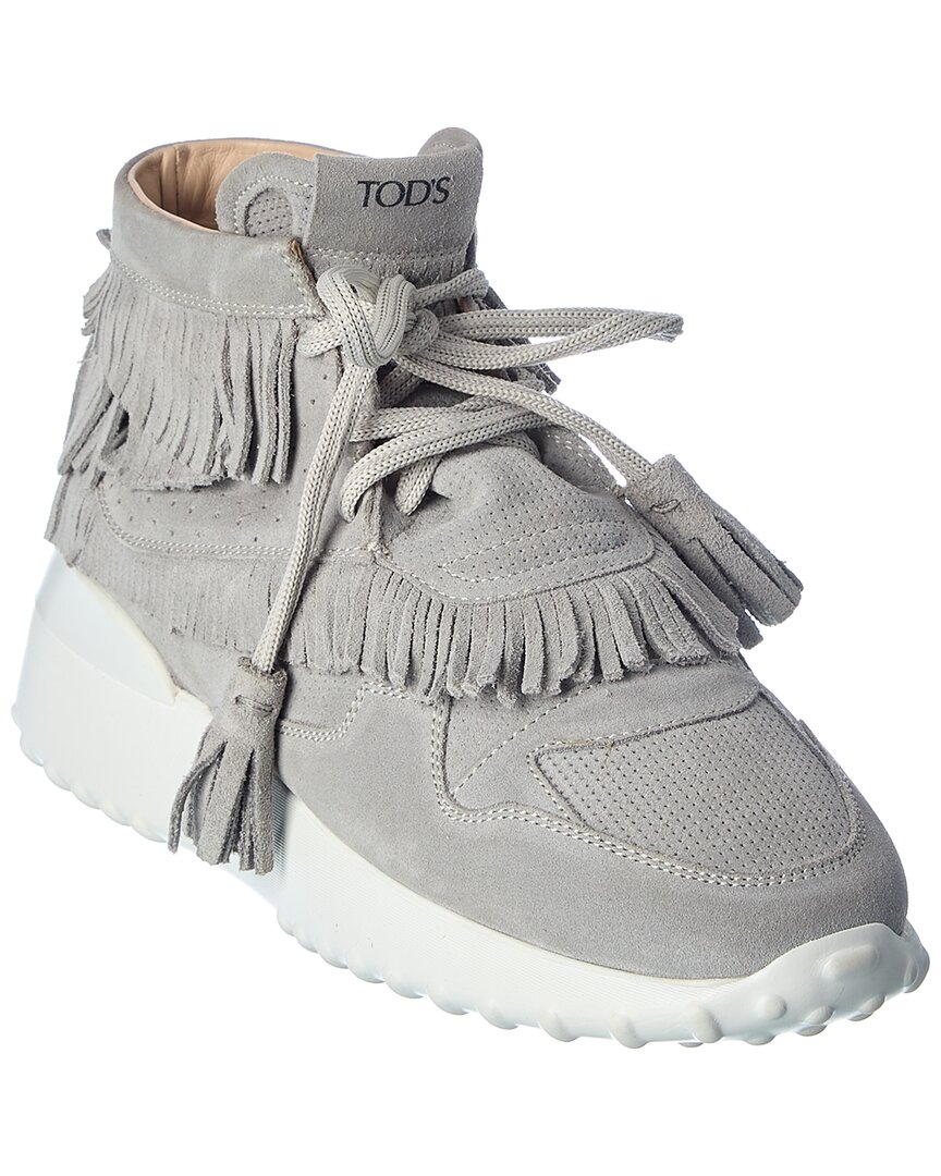 Tod's Fringed Suede Sneaker In Grey