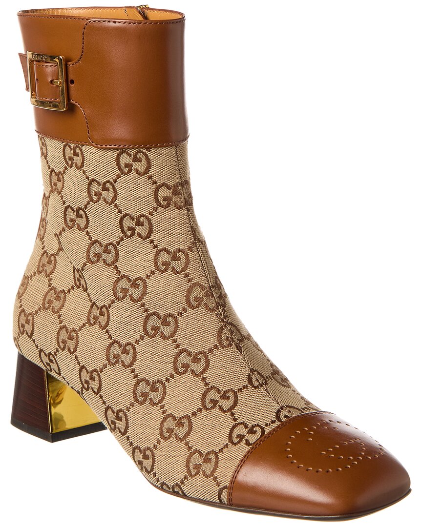 Gucci Gg Canvas & Leather Bootie In Brown