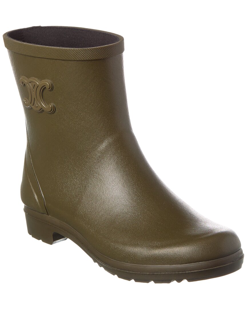 Celine Cropped Rubber Rain Boot In Green
