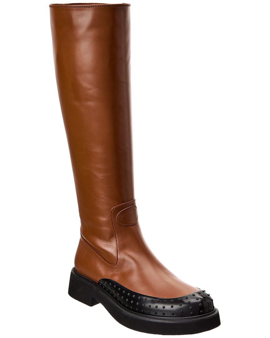 Tod's Leather Knee-high Boot In Brown