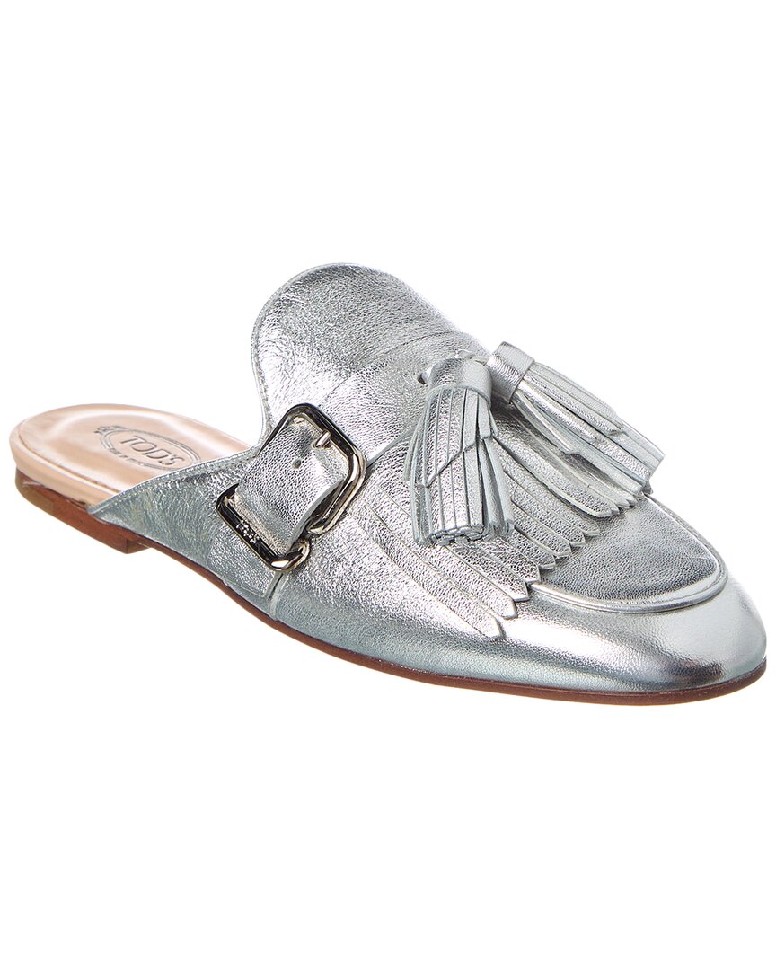 Tod's Knot Detail Leather Mule In Silver