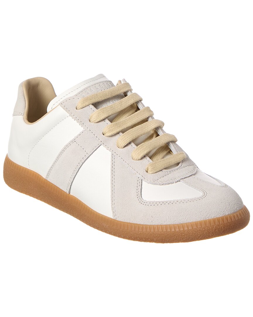 Maison Margiela Women Replica Low-top Leather Sneakers With Suede Inserts In White