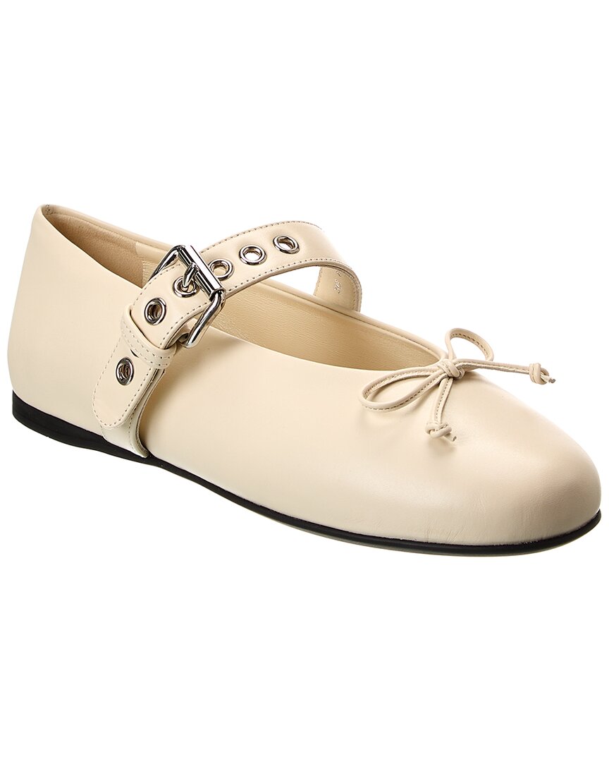 Miu Miu Off White Buckle Strap Ballet Flats In White