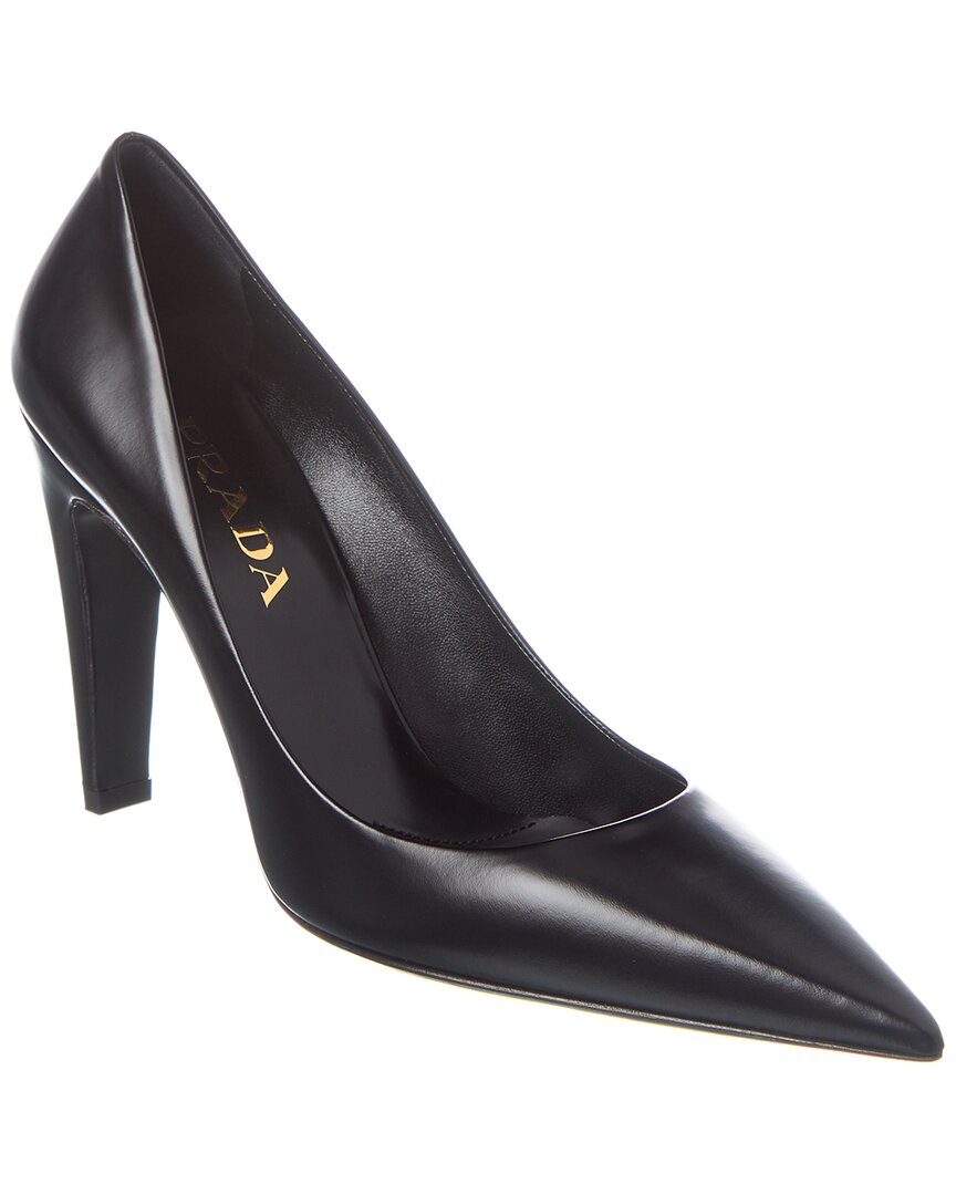 Prada Patent Saffiano Leather Pointy-toe Pump In Black