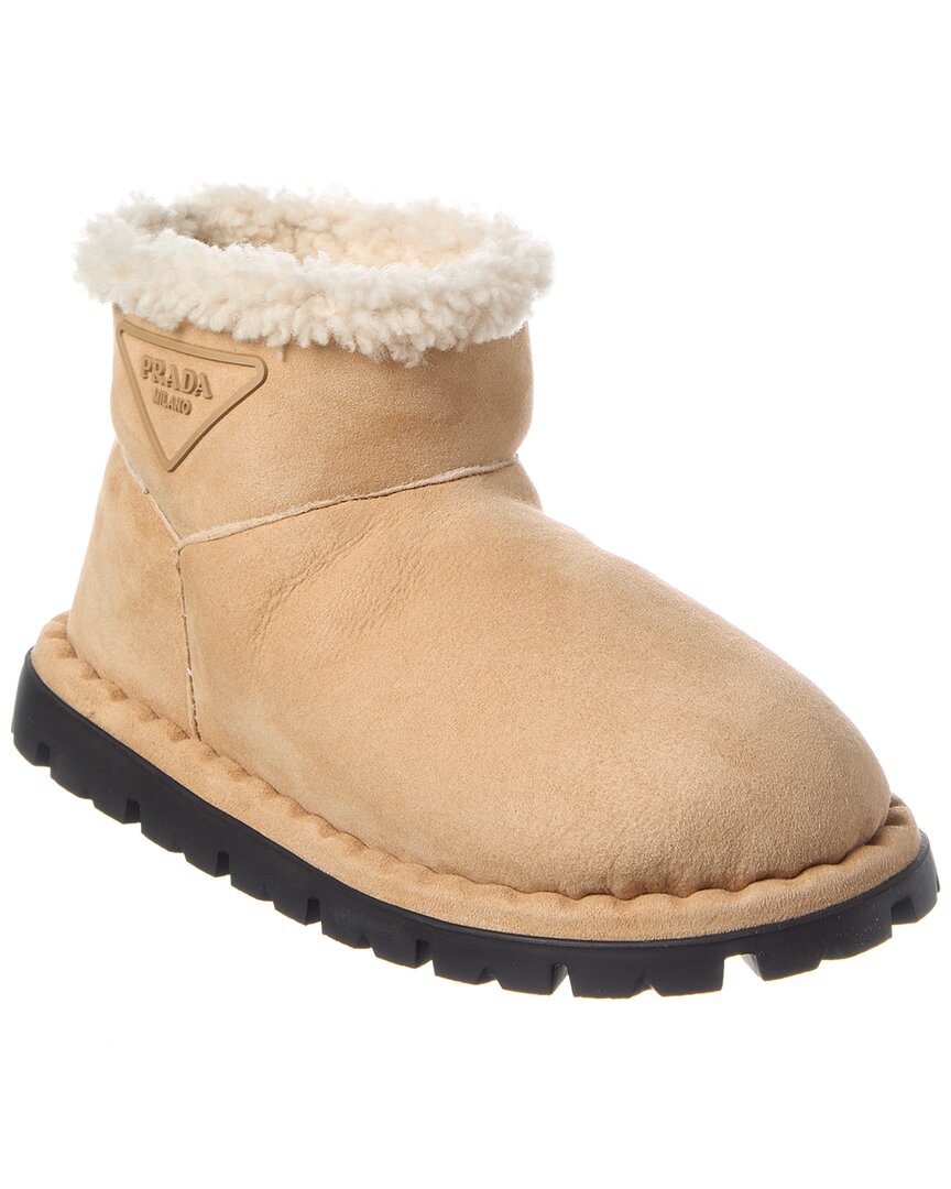 Prada Triangle-logo Suede Boots In Brown