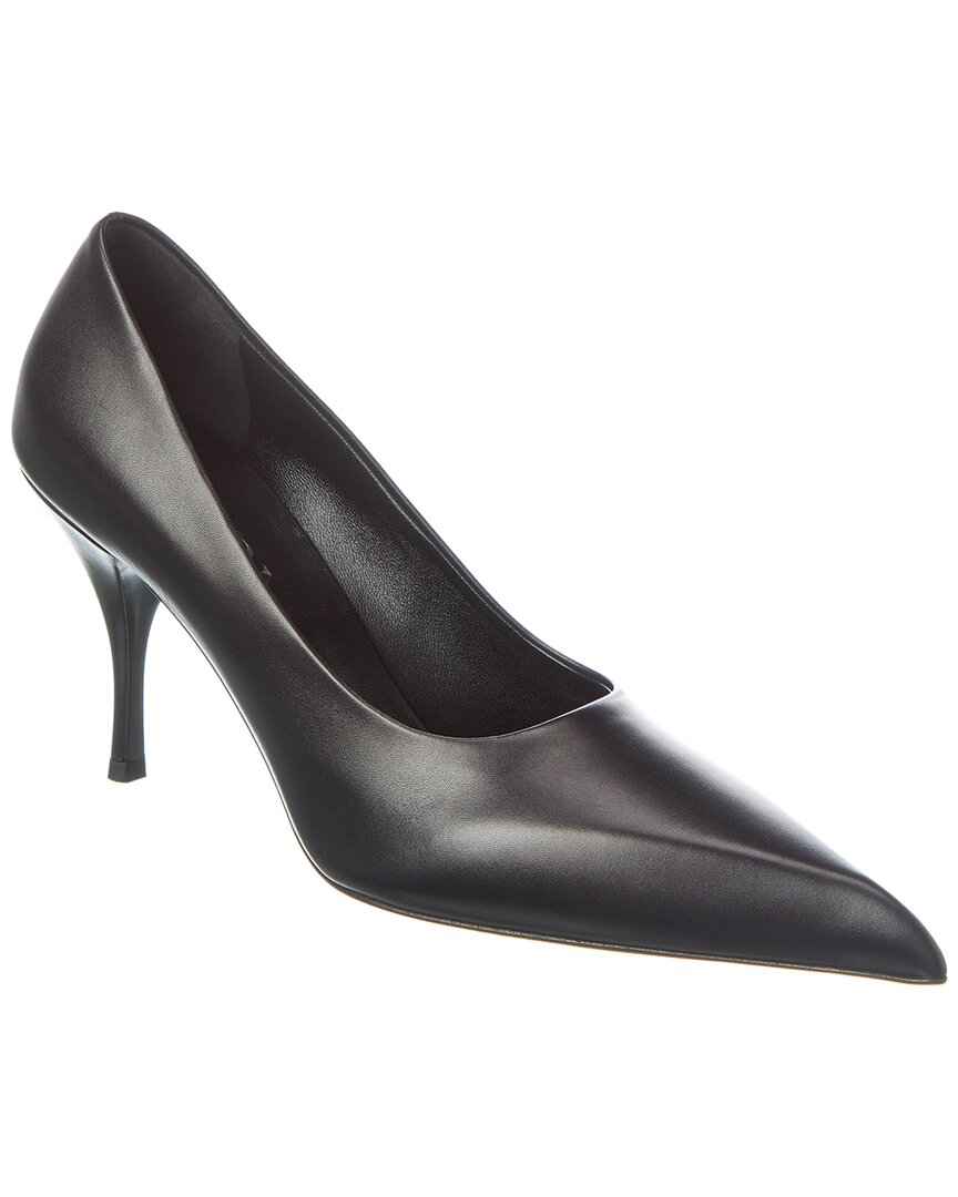 Prada Patent Saffiano Leather Pointy-toe Pump In Black