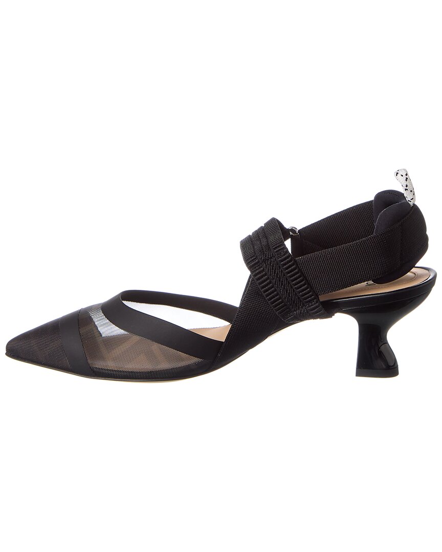 Fendi Black Leather And Mesh Slingbacks With Medium Heel In Animal Print