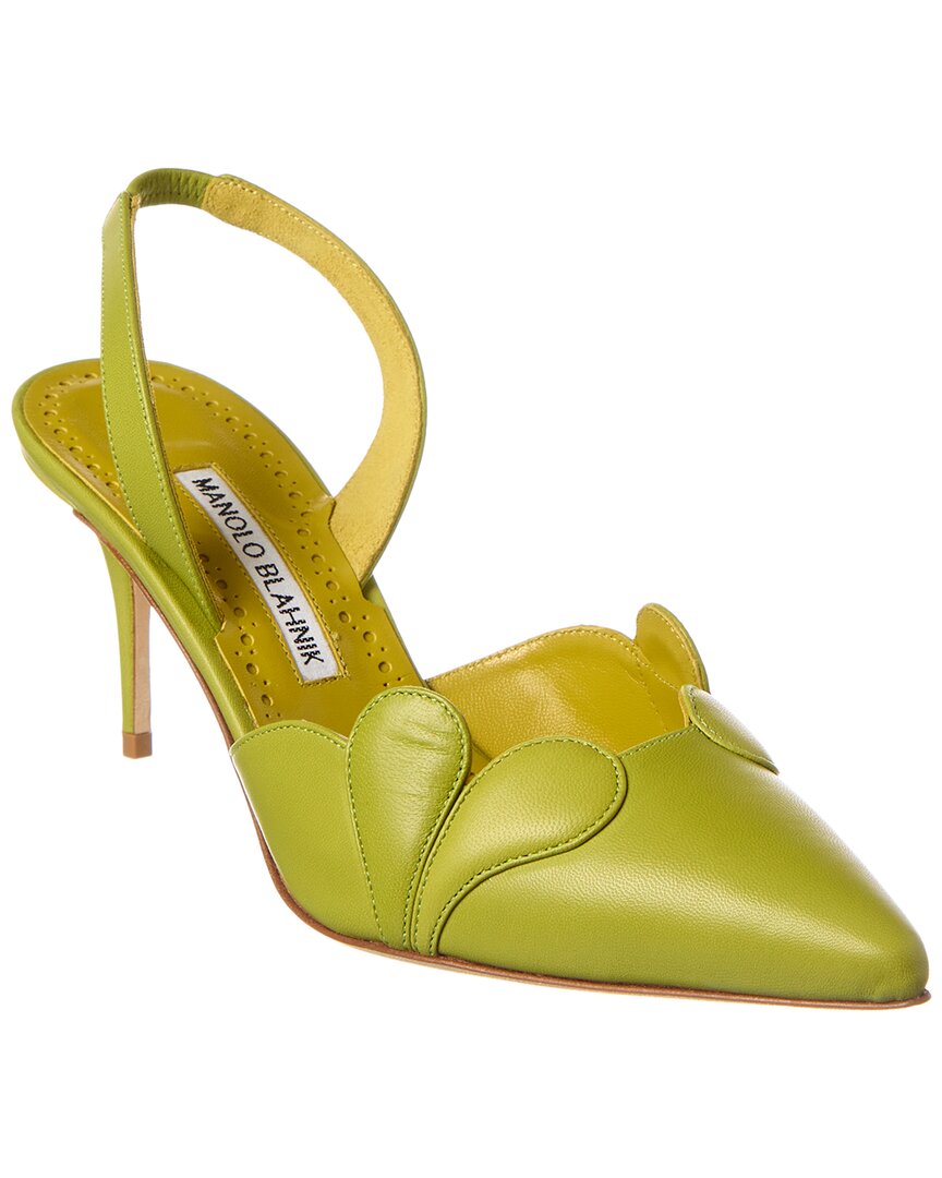 Manolo Blahnik Hatsibsli 70 Leather Slingback Pump In Green