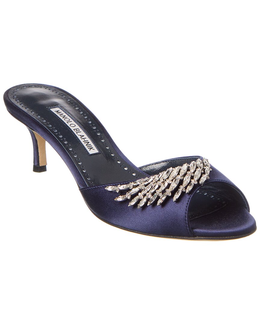 Manolo Blahnik Lumada 50 Satin Mule In Blue
